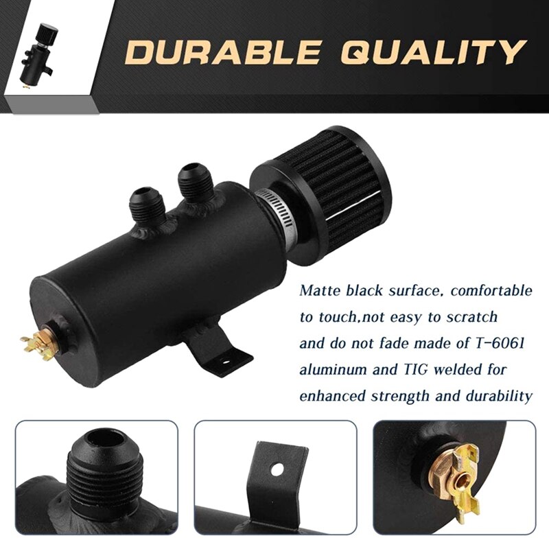 Universal 2-Port Aluminum Oil Catch Can with Drain Valve Breather Filter Compact Baffled Oil Catch Fuel Tank Part