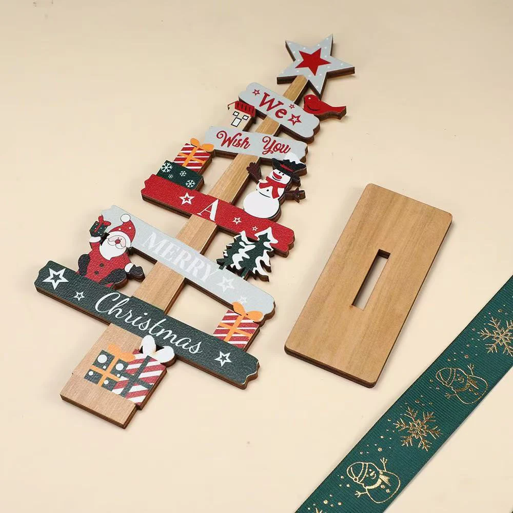 Runtowo 1 Stück Holz-Weihnachtsbaumschmuck Weihnachtsmann Schneemann 2026 Frohe Weihnachten Heimdekoration Neujahr Tischdekoration Navidad