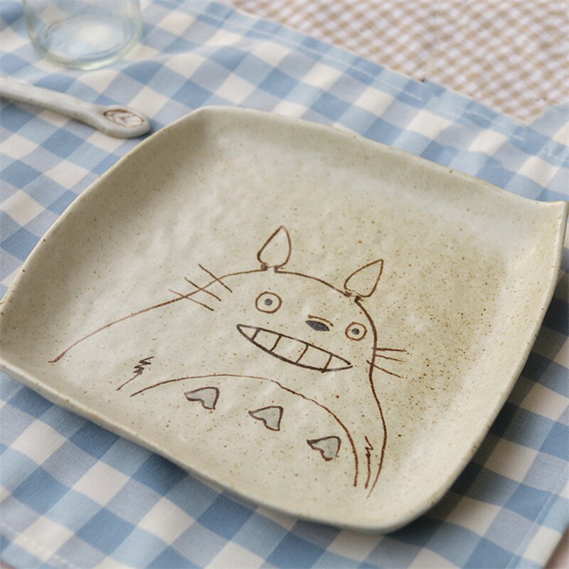 Chinchilla couverts bol à Dessert rond, cuisine créative dessin animé peint à la main vaisselle en céramique, assiettes à dîner cuillère plats carrés: single large plate