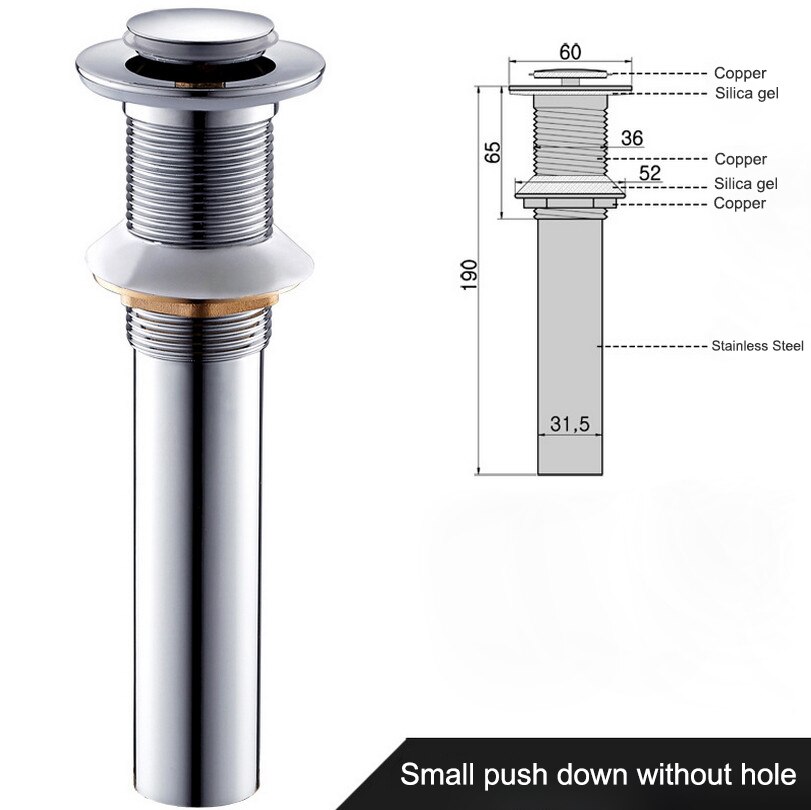 Gepolijst Chroom Wastafel Afvoer Luxe Koperen Wastafel Afvoer Pop Up Afvoer Met Messing Duw Pop Up Wastafel sink Opvangbakken: flip-without-hole