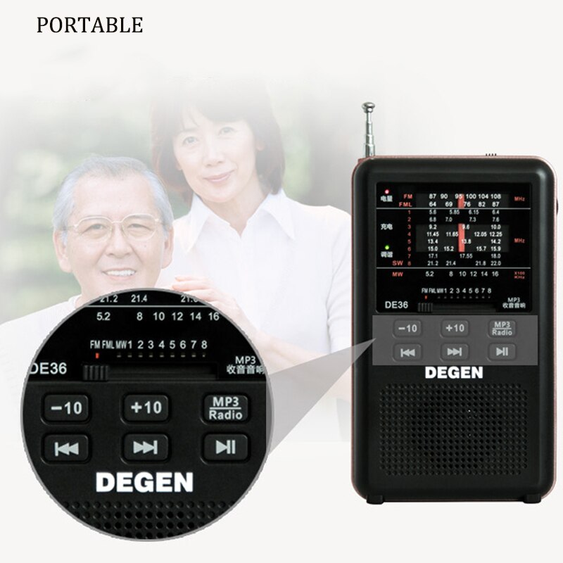 Degen DE36 FM/MW/SW Radio DSP Digital Tuning Receiver Portable Radio Recorder for student TF Card Music Play