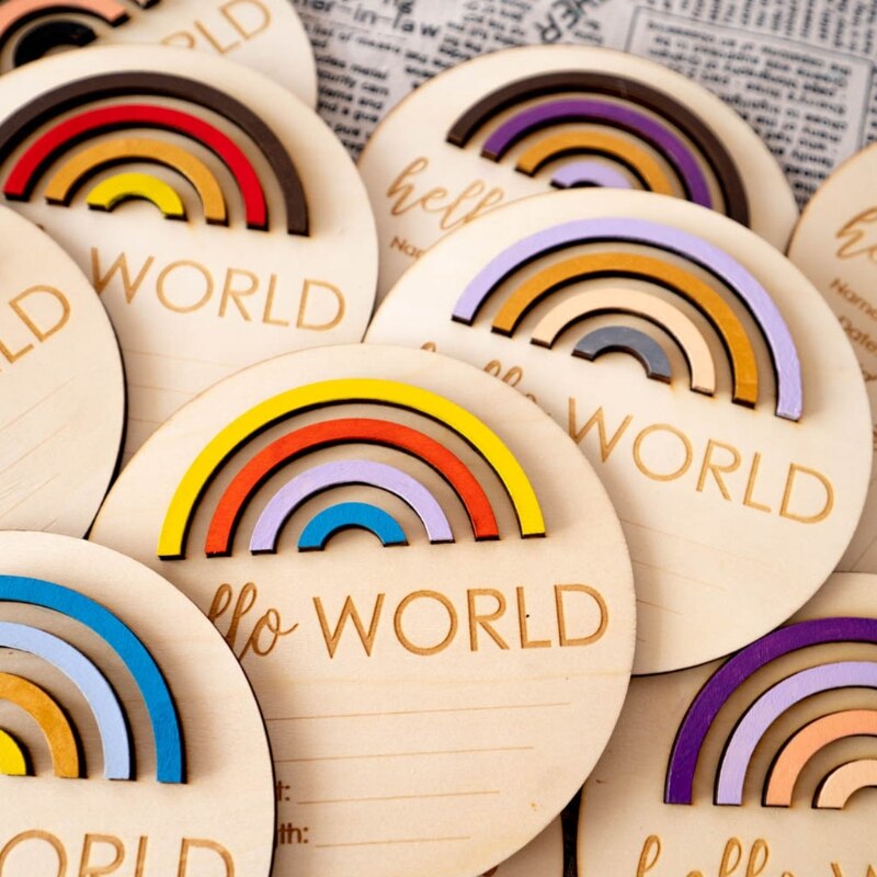 Wooden Rainbow Milestone Cards Growth Commemorate ... – Vicedeal