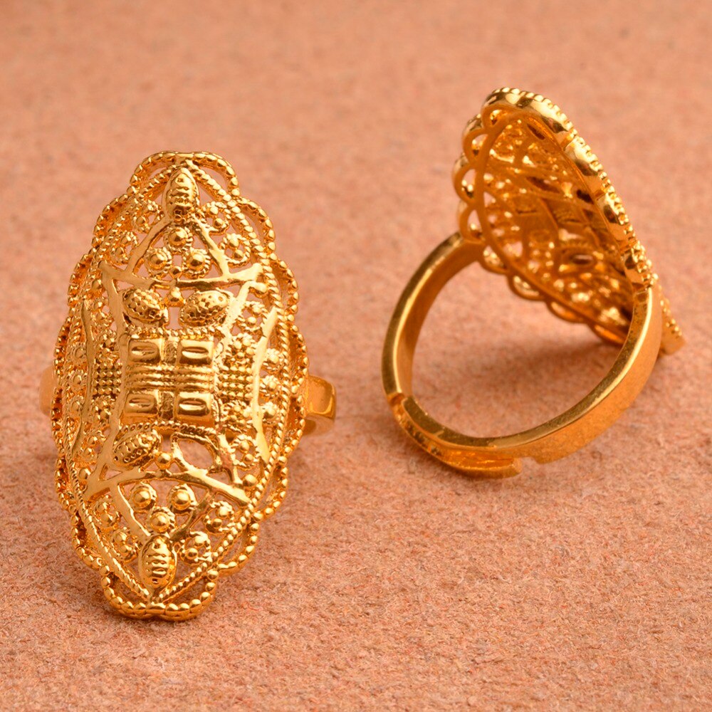 Anniyo Gold Color Arab Ring Resizable for Women/Adolescent,Dubai Wedding Jewelry African Ethiopian/Middle East #093706