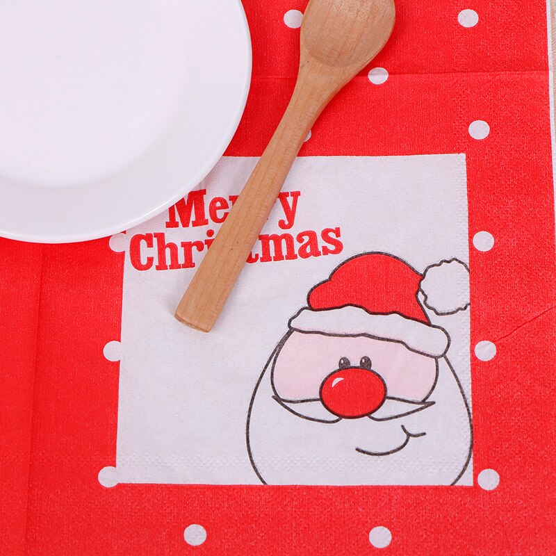 20 stk juleservietter papir julemand print festival serviet lommetørklæde til hjemmet julebord dekoration