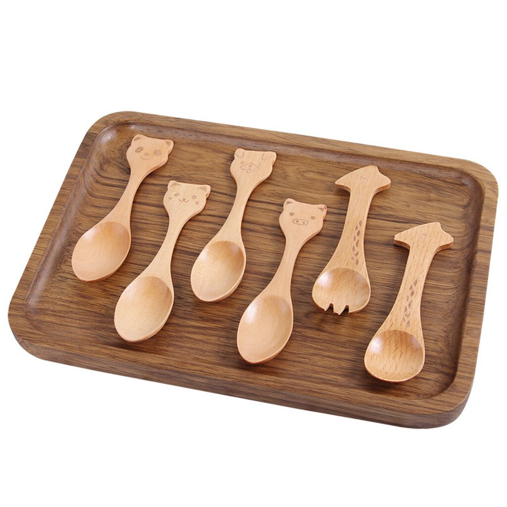 Health 1PCS Children's Wooden Spoon Cute Tool Wood Cute Animal Pattern Kids Spoon Easy Kitchen Eating Tool