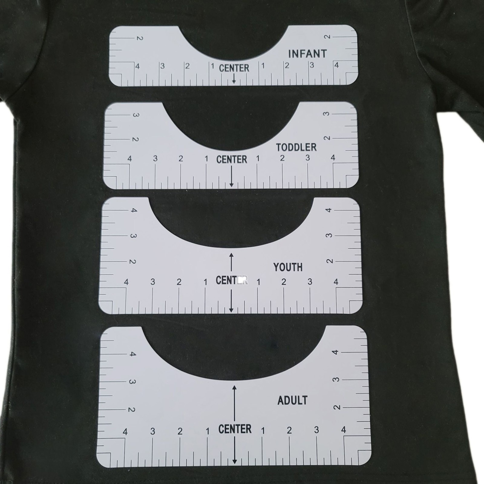 4 stk/sæt t-shirt lineal til justering til t-shirt linealer med størrelseskort tegning skabelon håndværktøj linealer