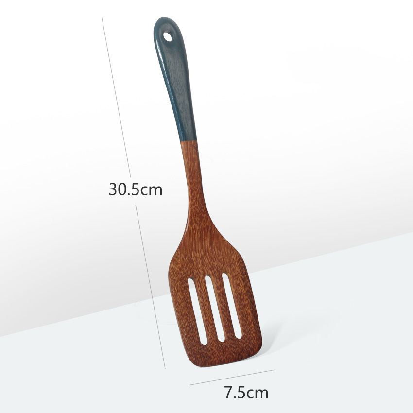 2022 Wooden Long-handled Spatula Wood Dark Green Handle Cooking Kitchenware Non-stick Soup Rice Spoon: 5