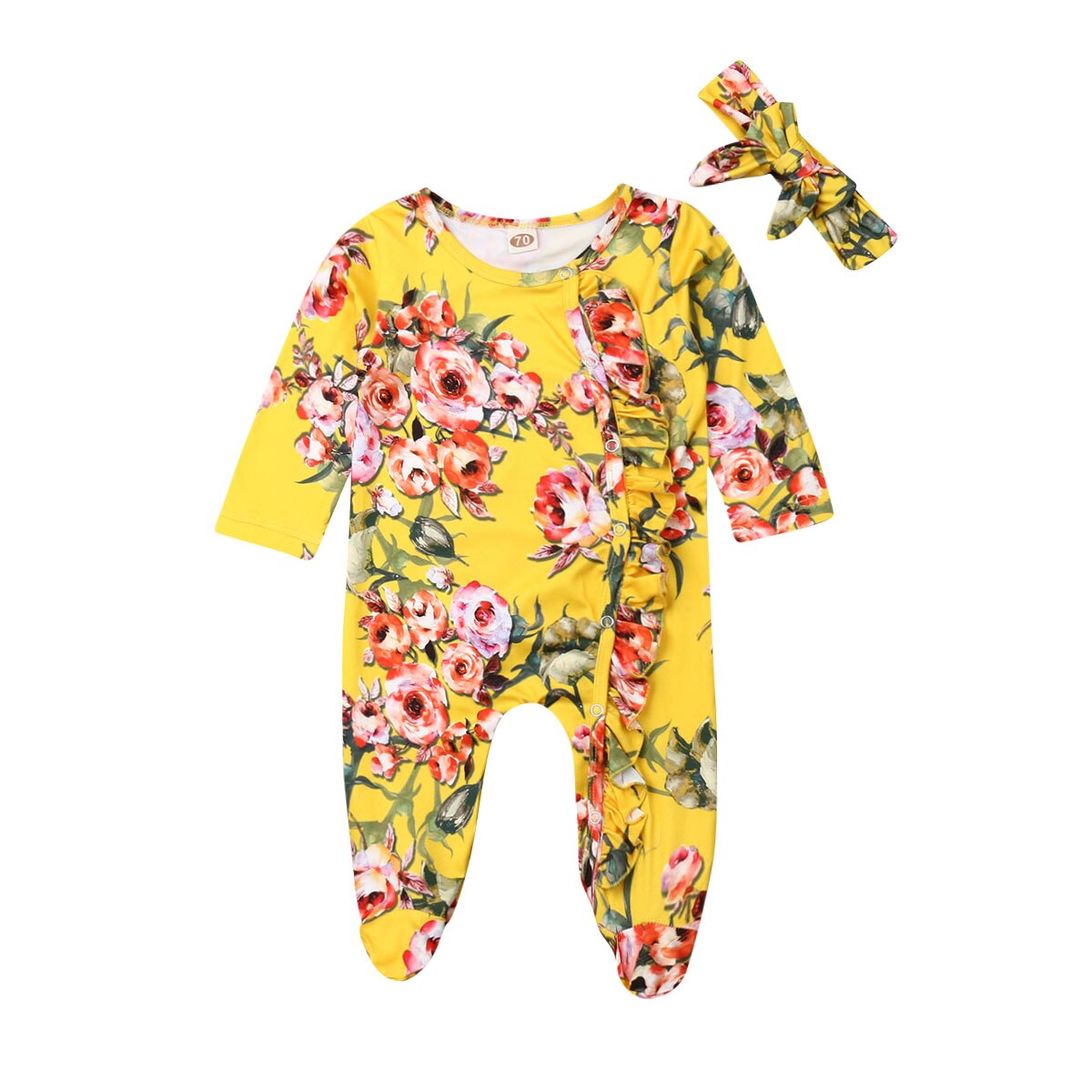 Pudcoco Newborn Infant Baby Girl Floral Dot Clothes Romper Jumpsuit Milk Silk Outfits: Geel / 18m