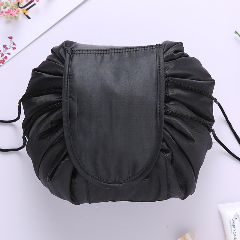 Women Drawstring Cosmetic Bag Storage Makeup Bag Organizer Female Makeup Pouch Portable Travel Toiletry Necessaries Beauty Case: Beige