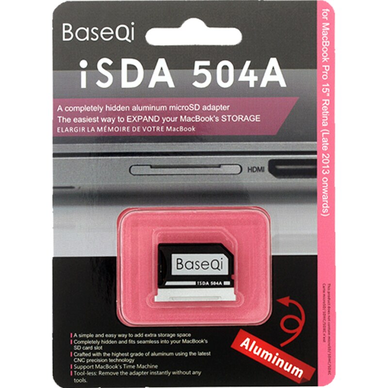 BaseQi MacBook 103/303/504/503 Aluminum Micro SD Adapter For MacBook Pro Retina 13"/15" and MacBook Air 13": Pink