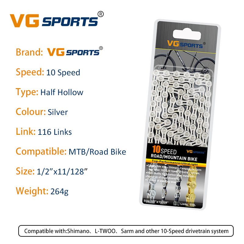 Vg Fietsketting 8 9 10 11 Speed Velocidade Hollow Gold Rainbow 116 Links Weg Mountainbike Kettingen Fiets Accessoires: 10S HH Silver