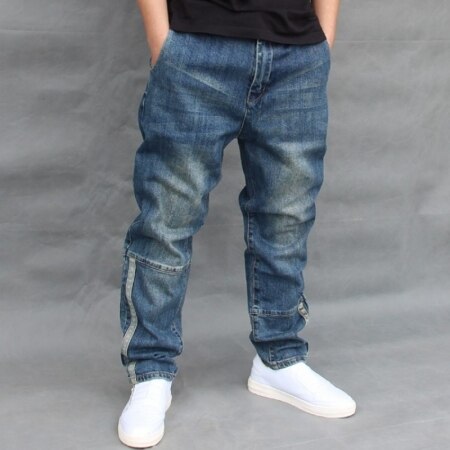 Pantalones vaqueros bombachos holgados para hombre, ropa de calle estilo Hip Hop, con cremallera, elásticos, a la , de verano: 36