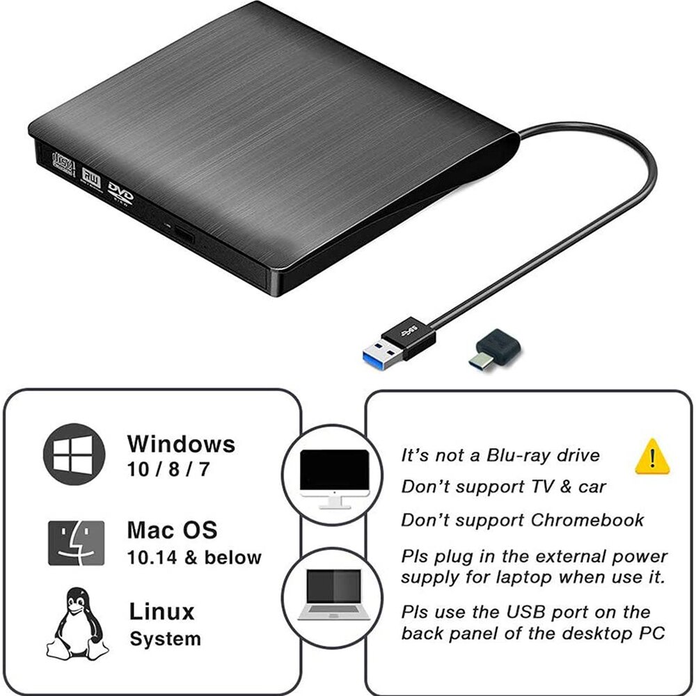 Externe Cd Dvd Drive, usb C Schrijver Type C Usb 3.0 Cd Dvd Ram Brander Combo High Speed Re-Writer Voor Laptop Notebook pc Desktop
