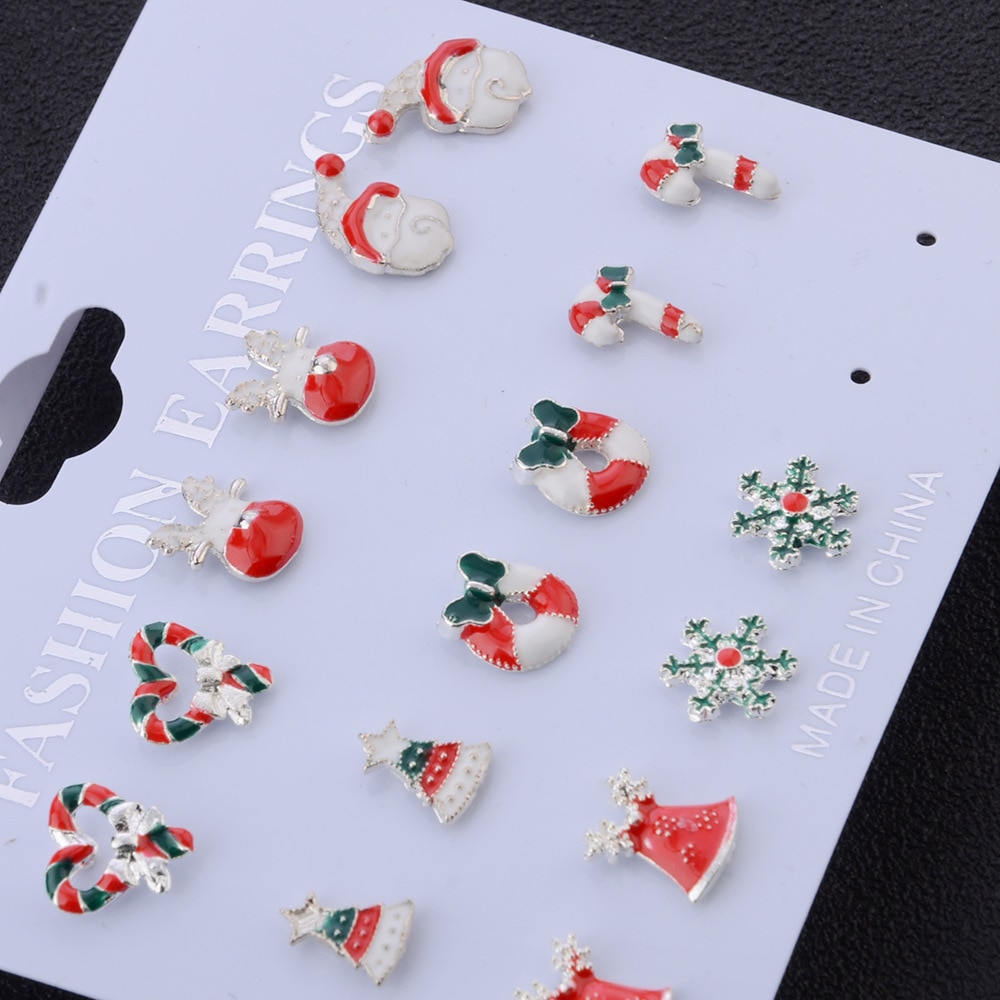 8Pairs Christmas Earrings Jewelry Accessories Set Cute Santa Claus Snowman Lovely Tree Bell Christmas For Women Girls Kids