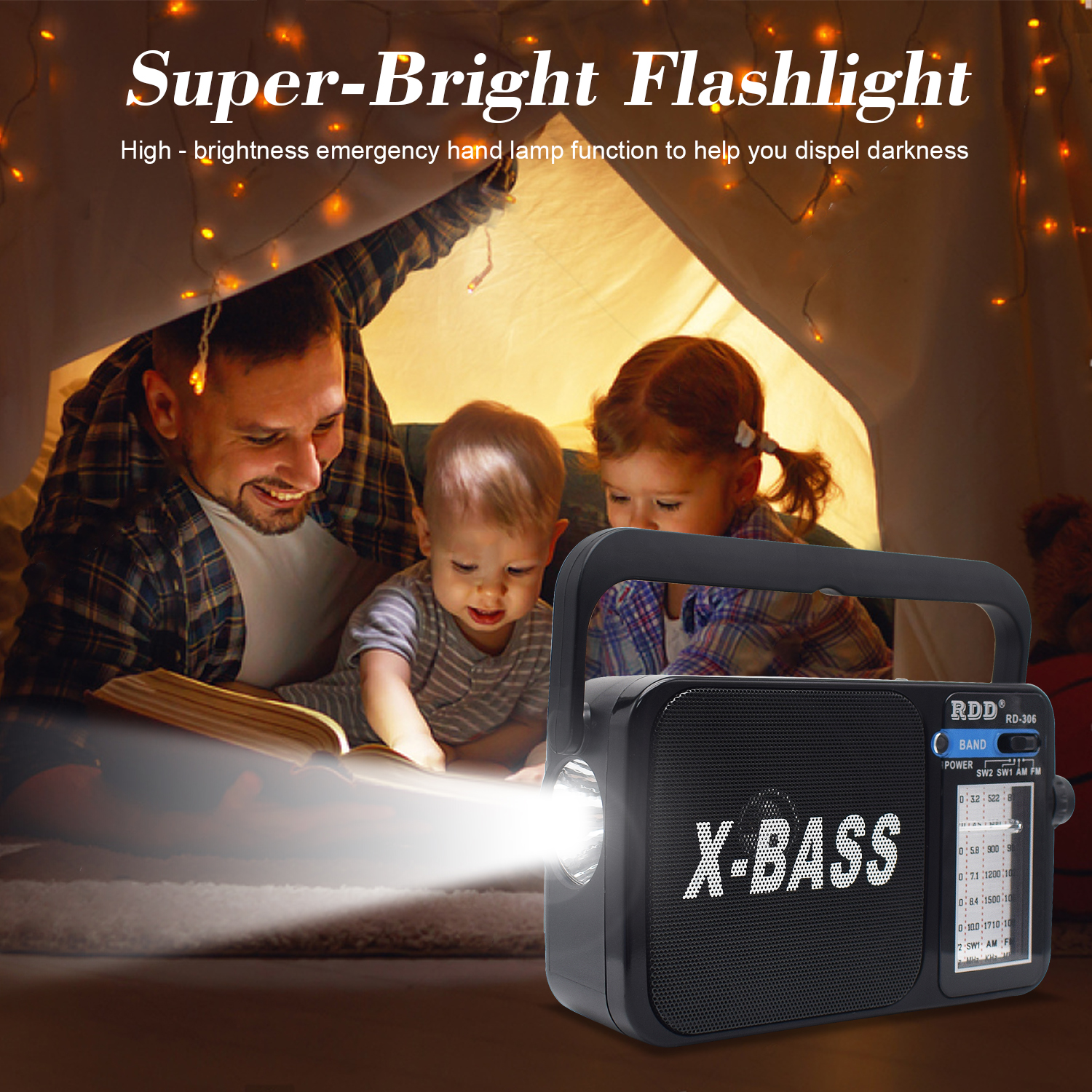 portable FM Radio AM Sw1 SW2 All Waves Radio Multiband Shortwave FullBand Radio Headphone jack/flashlight