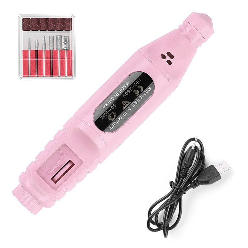 1 set elektrisk nagelborrmaskin kit manikyr maskin nagelkonst penna pedikyr nagelfil nagelkonst verktyg kit: Rosa usb