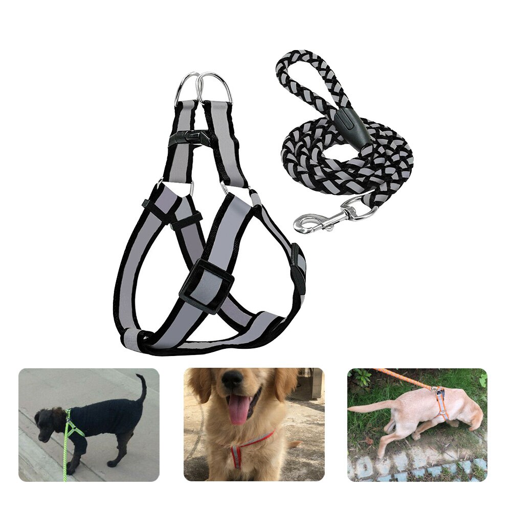Store reflekterende små hunde halsbånd sele snor nylon reflekterende hundesele snor bly gå hund reb kæledyr kat hvalpe forsyninger