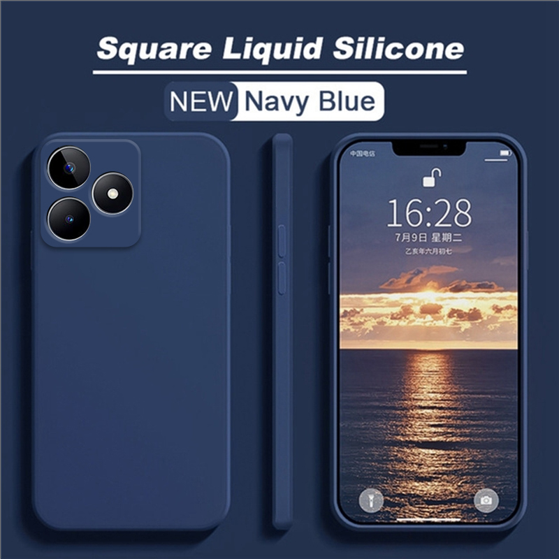 Para Realme C53 funda protectora de goma de silicona líquida funda de teléfono para Realme C53 funda para Realme C53 C55 C35 C51: Tela de algodón / Azul