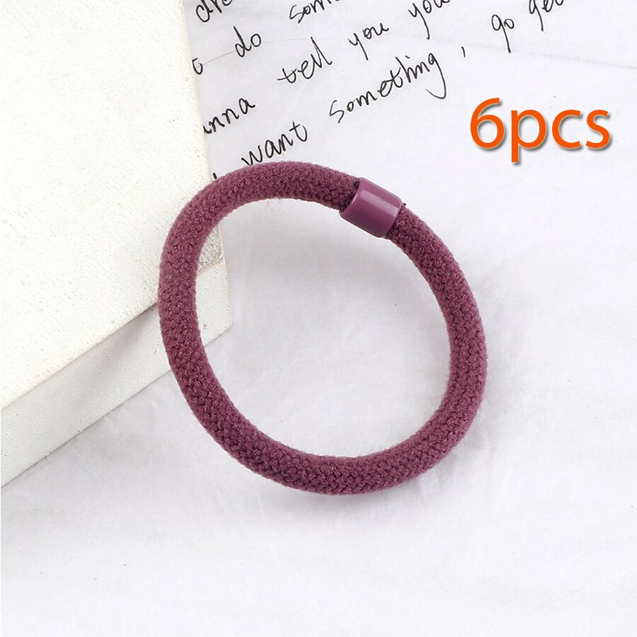 Juego de 6 unids/set de gomas elásticas para el pelo para niña y mujer, coleteros de nailon de Color sólido, accesorios para el cabello, adornos: Fuchsia