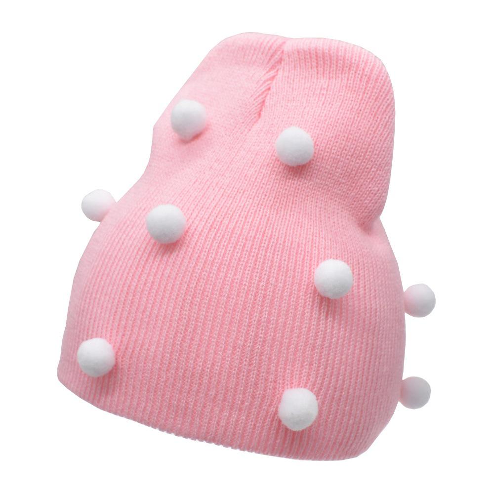 Babymutsje gebreid goede elastische muts pompon lente herfst gebreide warme muts jongen meisje unisex met kleurrijke kleverige ballen: 03