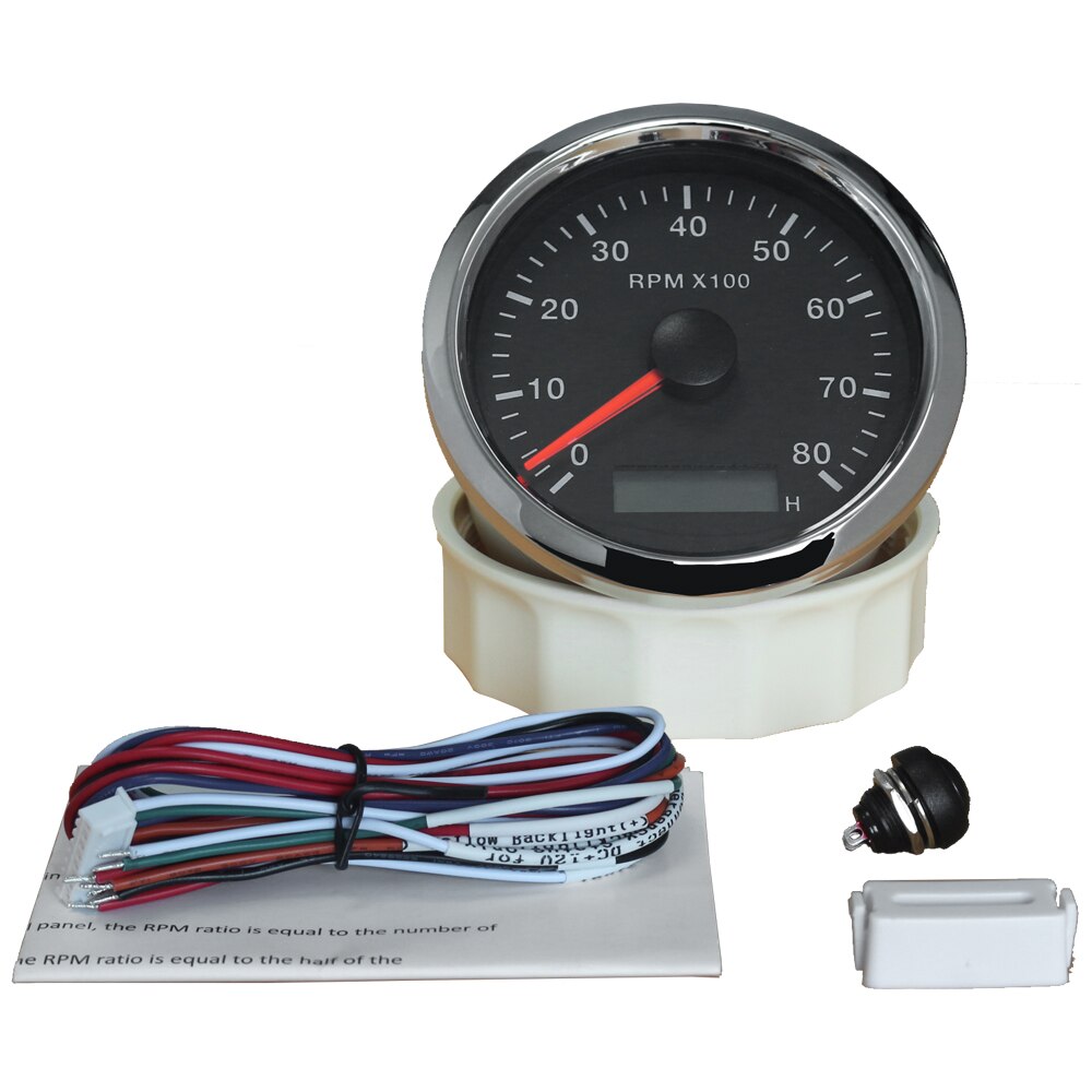 85mm Auto Marine Tachometer 3000/4000/8000/12000RPM Gauge with LED Hour Meter Adjustable 12V/24V with Red or Yellow Backlight
