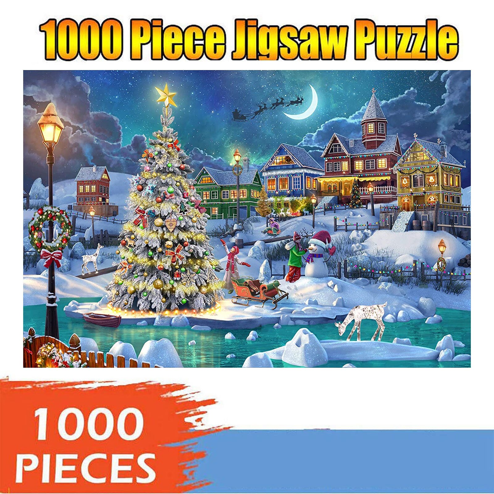 1000 Stuk Kerst Mooie Nacht Sneeuw Scène Patroon Puzzel Ouder-kind Interactief Educatief Speelgoed Goed Uitziende Hanger