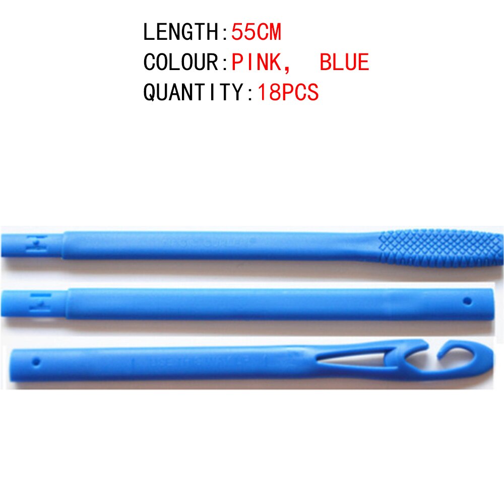 Rodillos rizadores de pelo de plástico suaves, 18 Uds., 45/50/55/65cm, rizadores de pelo en espiral DIY para rizar el cabello, rodillos flexibles: Pink  Blue 55cm