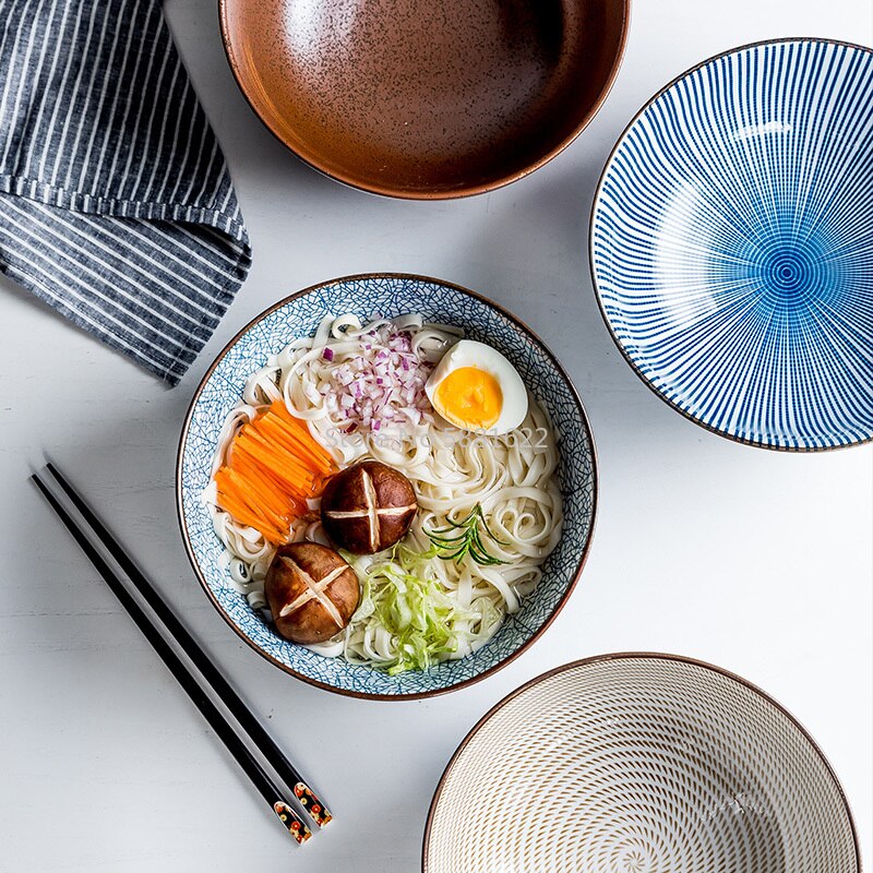 8 zoll Japanische Ramen Schüssel Keramik Nudel Schüssel Streifen Große Suppe Schüssel Restaurant Haushalt retro Schüssel Geschirr