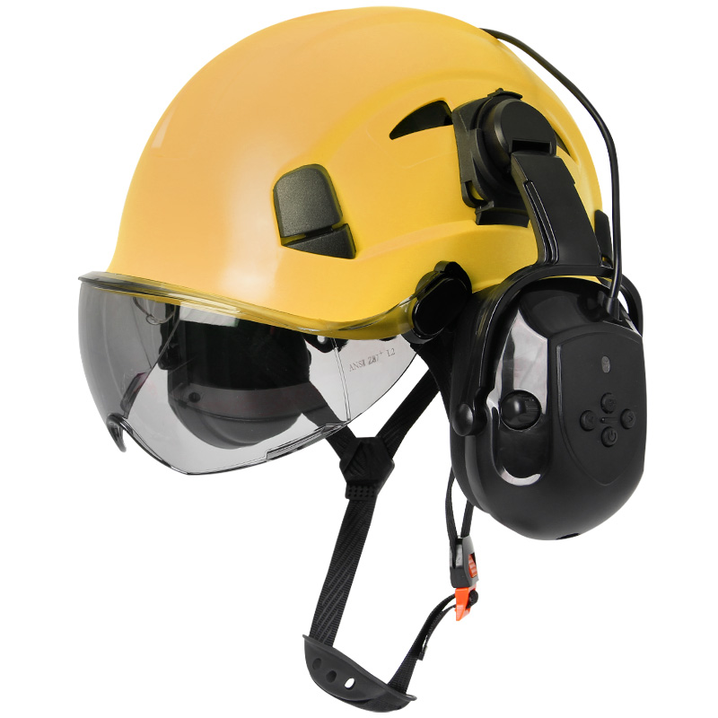 Bluetooth 5.0 Earmuffs Safety Helmet With Visors ANSI Head Protection for Engineer ABS Construction Hard Hat Industrial Work Hat: SKY BLUE