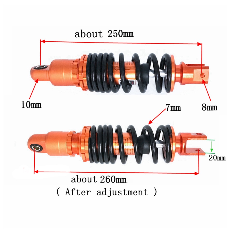 Amortisseur arrière universel simple de moto, longueur ajustable, 250mm et 260mm, suspension arrière pour moto