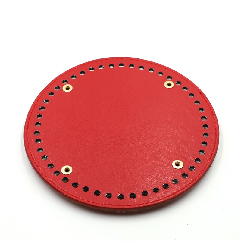 Redondo saco de couro inferior com furos rebite para artesanal tricô diy bolsa de ombro acessórios 15cm: Red