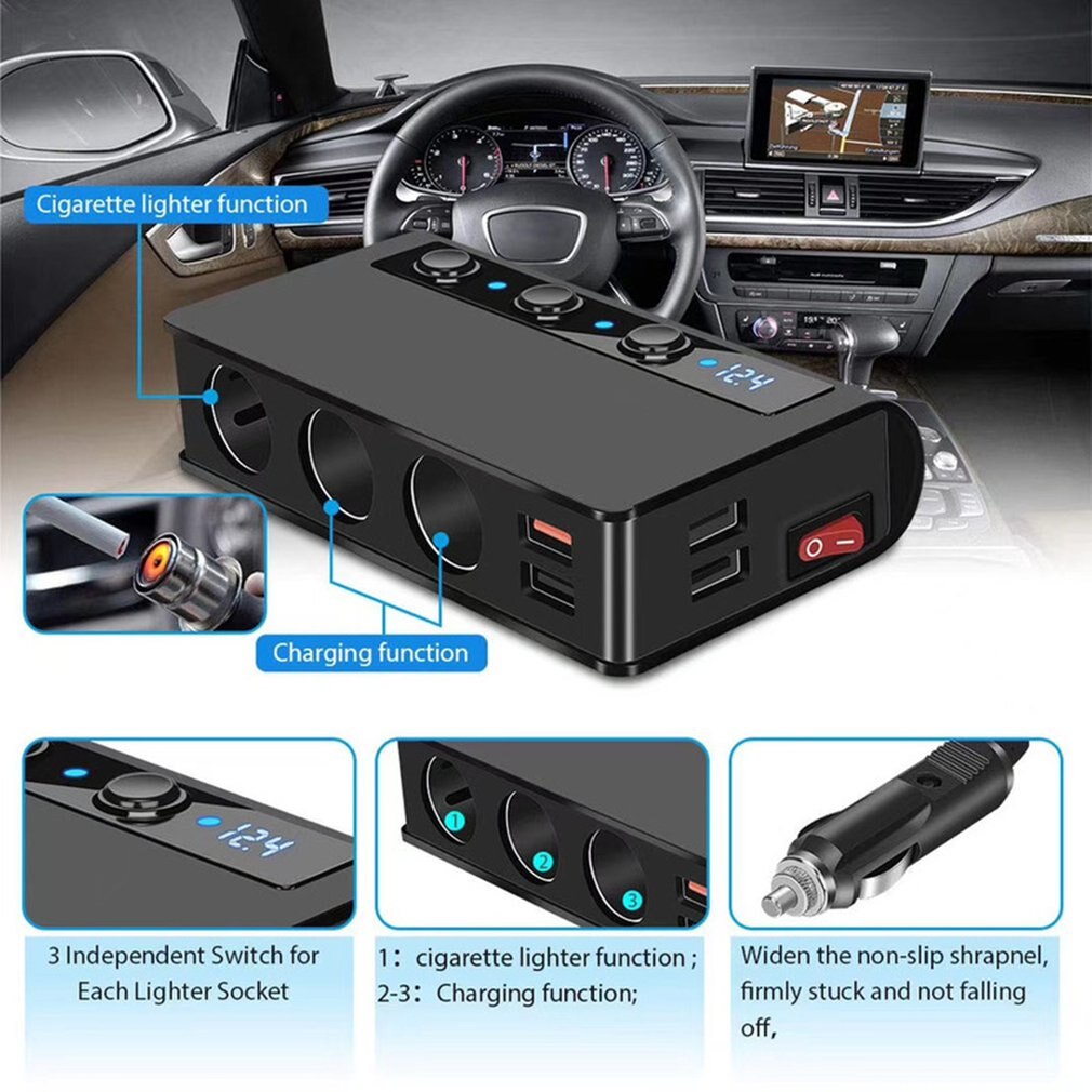 180W Multifunctionele Autolader Zonder Elektriciteit Sigarettenaansteker Adapter 3 Socket Auto Distributeur Dc Stopcontact
