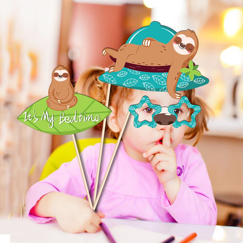 25pcs Cartoon Animals Sloth Jungle Party BIRTHDAY Party Paper Photobooth Props Photo Prop Wild ONE Baby Shower Party Supplies