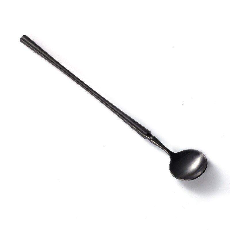 304 Stainless Steel Mixing Spoon Bar Spoon High-end Small Waist Shape Long Handle Ice Spoon Kitchen Gadget: blackD