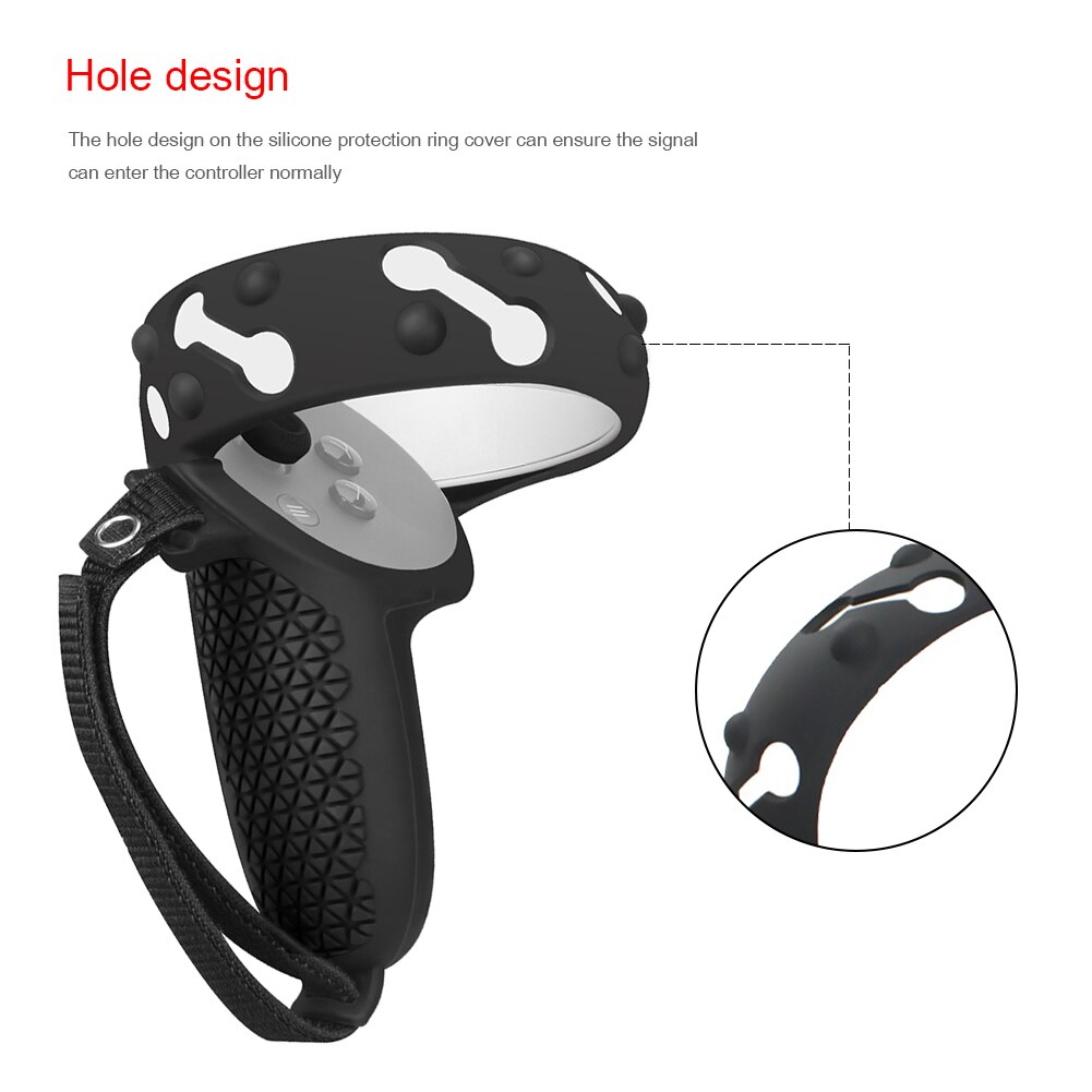 Cubierta de anillo de agarre de silicona 3 en 1, correa de mano ajustable y tapas de pulgar para Oculus Quest 2 VR, accesorios protectores, novedad