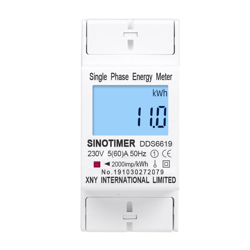 Backlight LCD Digital Din Rail Single Phase Energy Meter Power Consumption kWh Meter Voltage Current Wattmeter Electric AC 220V