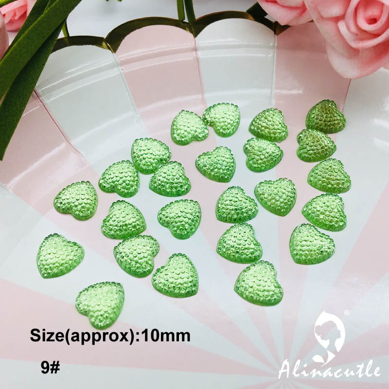 100pc 10mm flat diamond heart crystals Stone Stickers gem DIY handmade Art Crafts Scrapbooking crystals: No 9 green