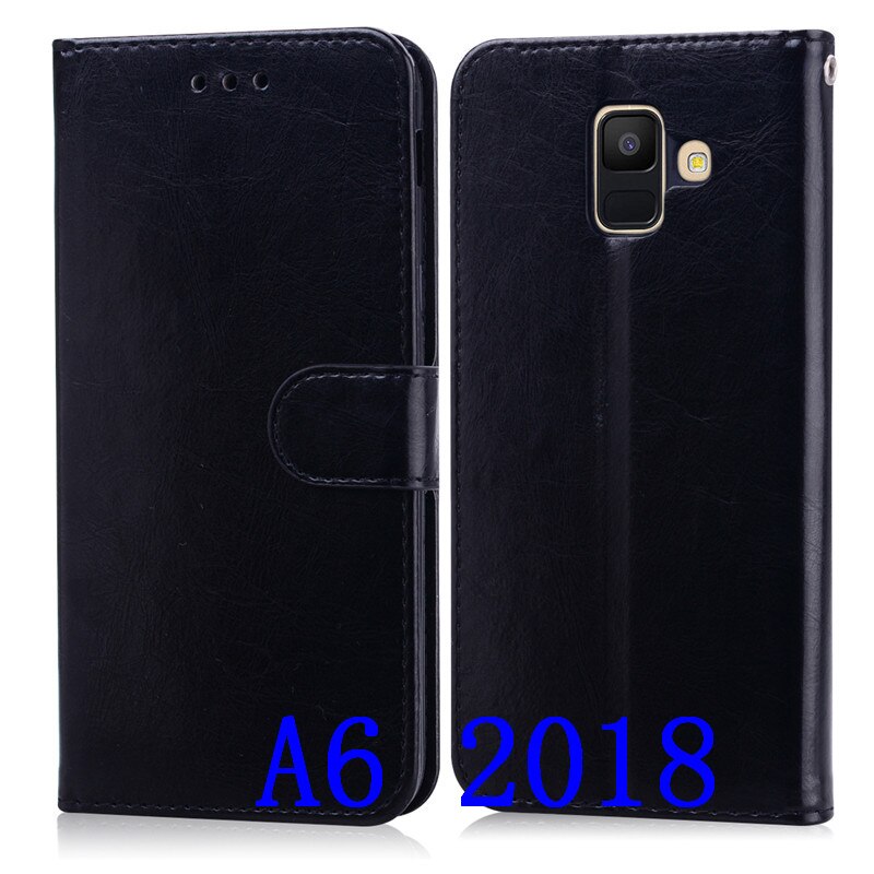 Case Voor Samsung Galaxy A6 Zachte TPU Siliconen Telefoon Cover Leather Wallet Flip Case Voor Samsung Galaxy A6 EEN 6 Plus Case: Black A6 2018