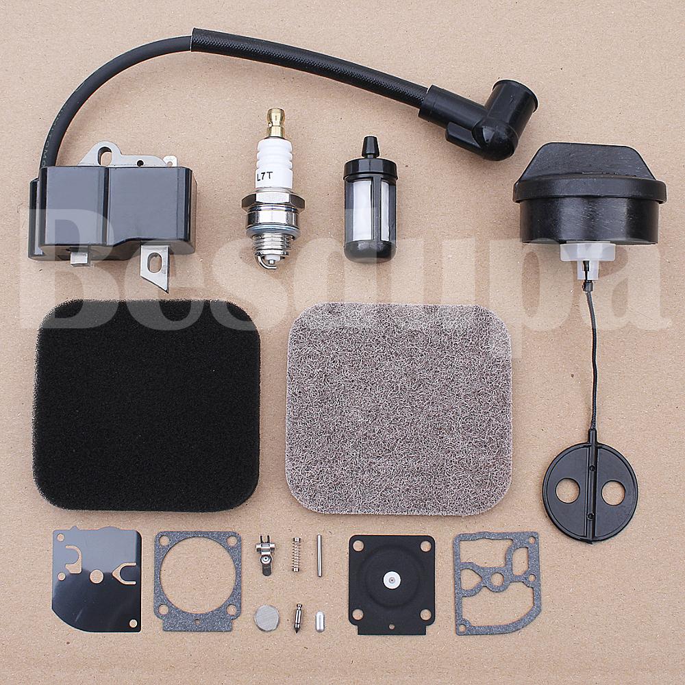 Zündspule Luft Kraftstoff Filter Gas Cap Für Stihl FS75 FS80 FS85 Trimmer 4137 124 1500 w Zündkerze Carb reparatur Kit
