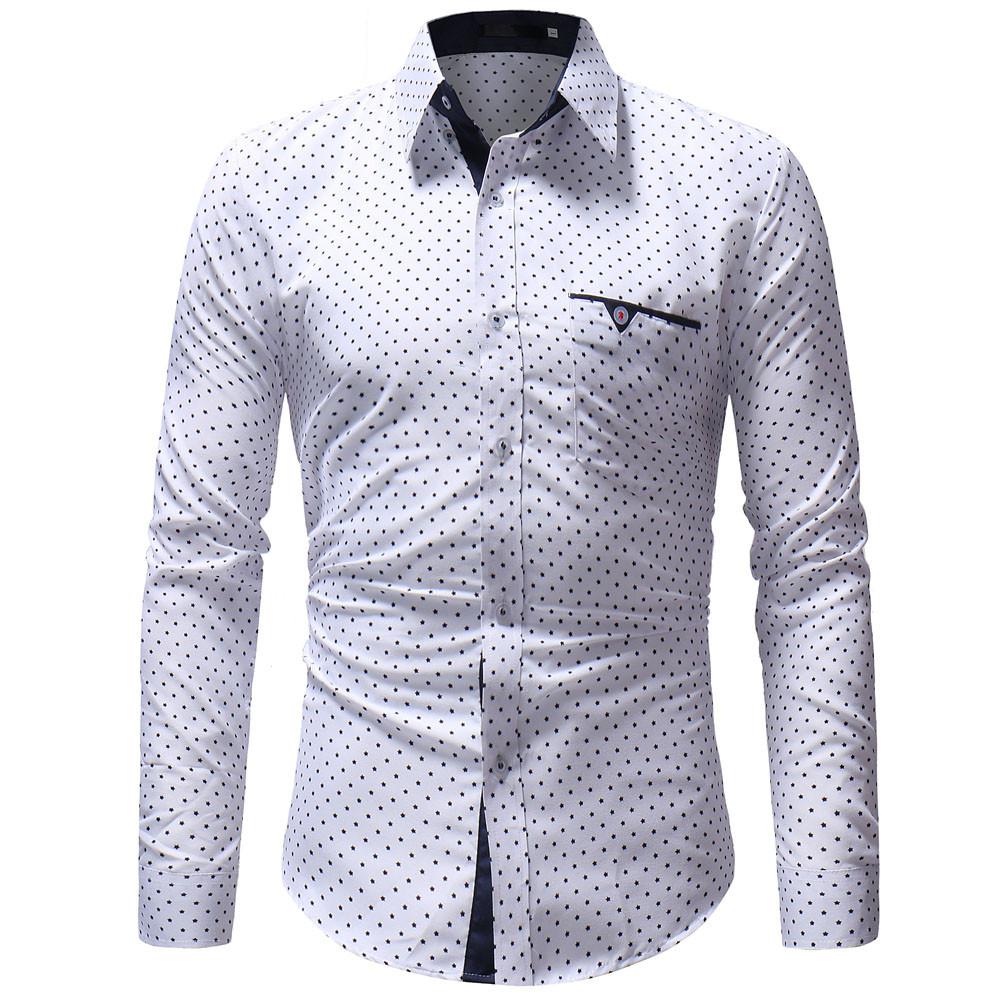 Luxe overhemd heren casual slim fit stippenprint lange mouwen overhemd camisa social formeel overhemd heren manche longue 5: Hoe / L3