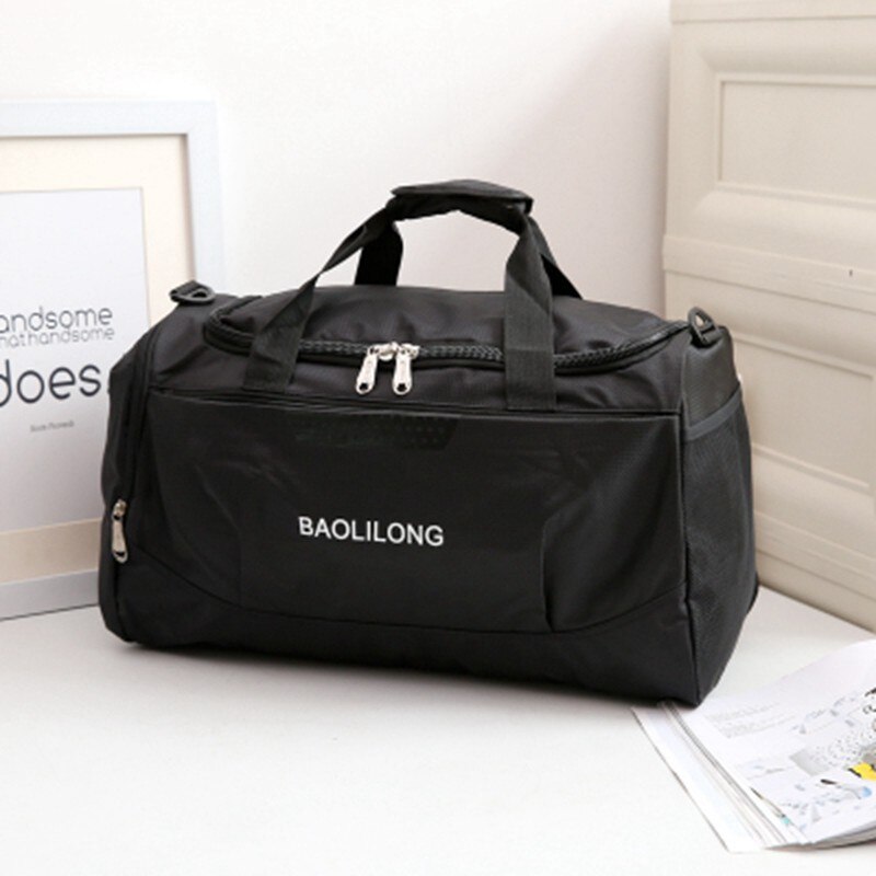 Bolsa deportiva grande para hombre y mujer, bolsa de Gimnasio , impermeable, de poliéster, de gran capacidad, empaquetable, de viaje: Black