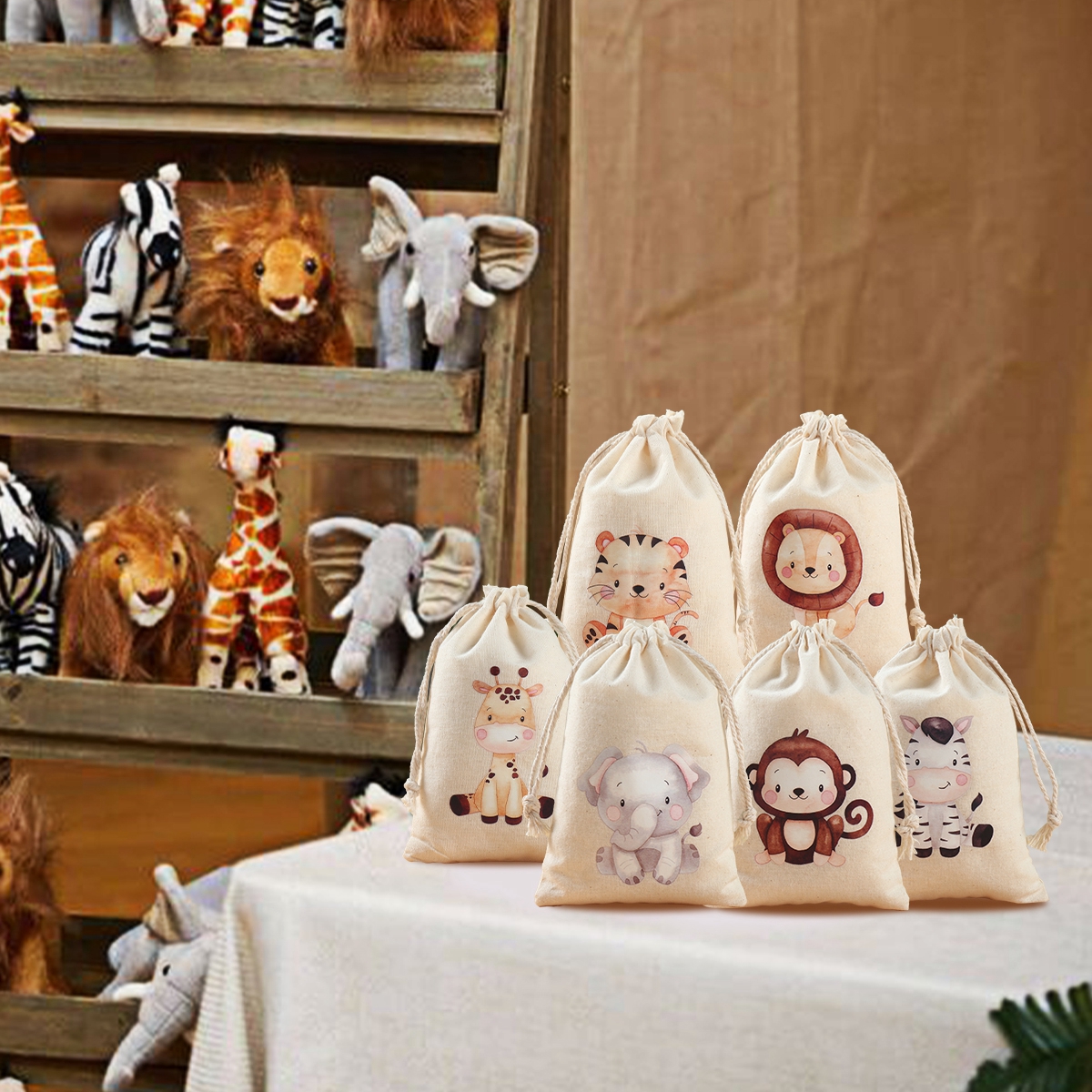 Sacs à bonbons animaux de la Jungle, 6 pièces, décoration de fête d'anniversaire Safari pour enfants sauvages un arc-en-ciel papillon dinosaure Biscuit sac d'emballage