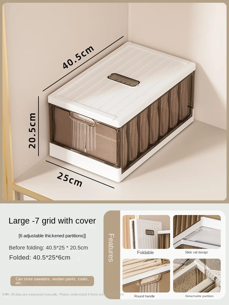 Plastic Wardrobe Clothes Organizer with Handle, Removable Dividers and Cover Stackable Foldable Closet Drawer Storage Box: green