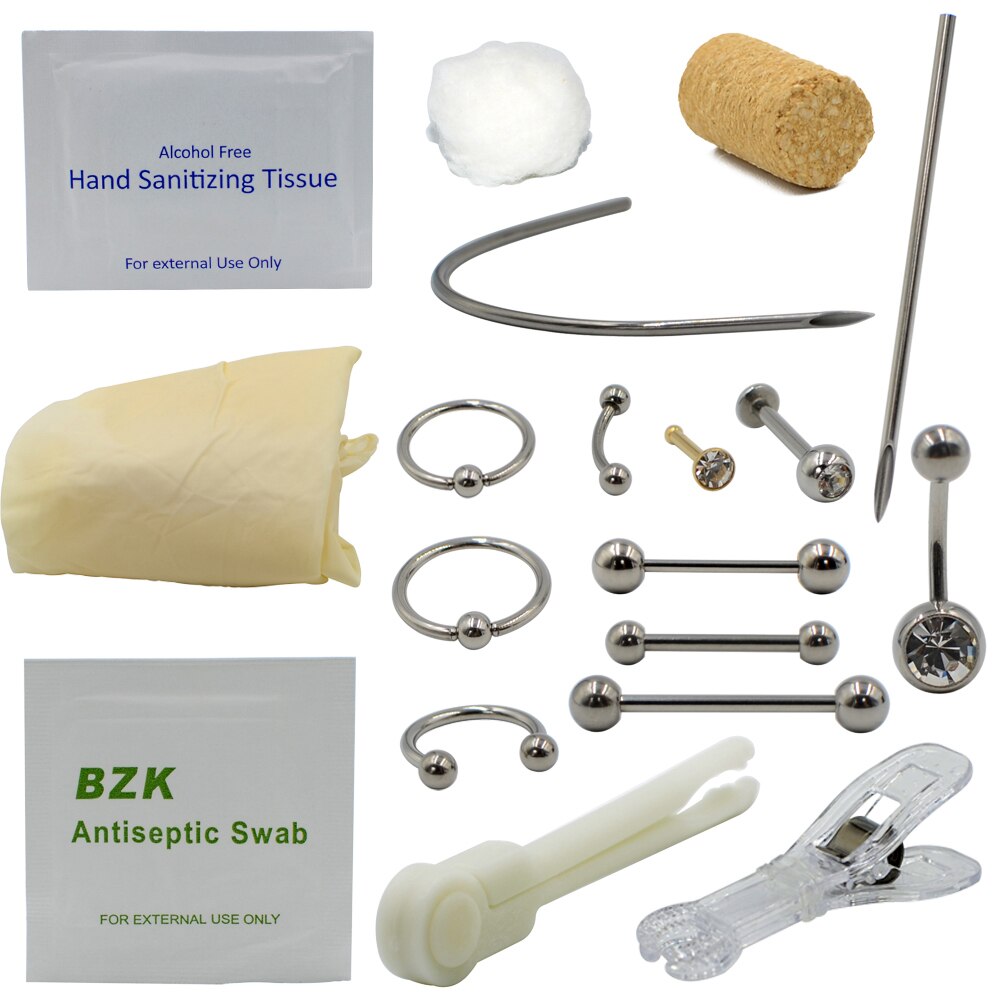 Kit de perçage de corps jetable Kit de perçage stérile médical pour oreille nez mamelon ventre nombril Septum Piercing outil Machine Kit