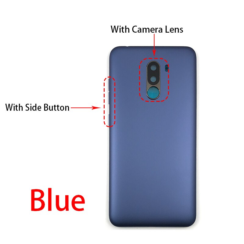 For Xiaomi POCOPHONE F1 Back Cover Battery Door Housing Case with side buttons Repair Parts: With Lens Blue