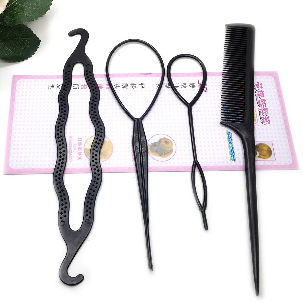 4Pcs Braid Ponytail Bun Maker Comb DIY Hairdressing Accessory Hair Styling Set