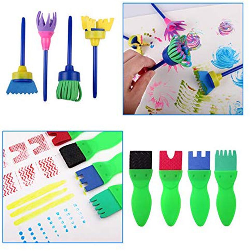29Pcs Paint Kits Kids Early Learning Brush Set Foam Sponge Brushes Kids Drawing Tools Flower Roller Stamp Sweeper DIY Crafts Art