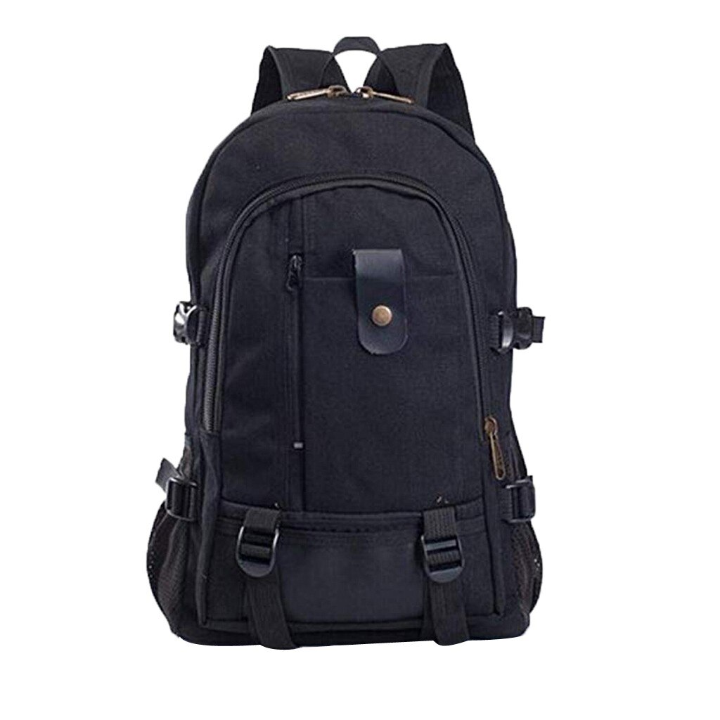 Men's Backpack Simple Large Capacity Solid Color Double-shoulder Canvas Backpack Schoolbag Soft School Hiking Bag mochila