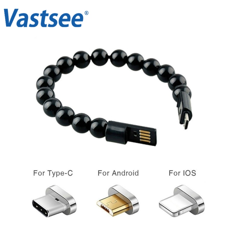 Wearable USB Data Sync Oplaadkabel voor Iphone Xs Max Armband Kralen USB Charger voor IPhone Type C Micro USB android Telefoons