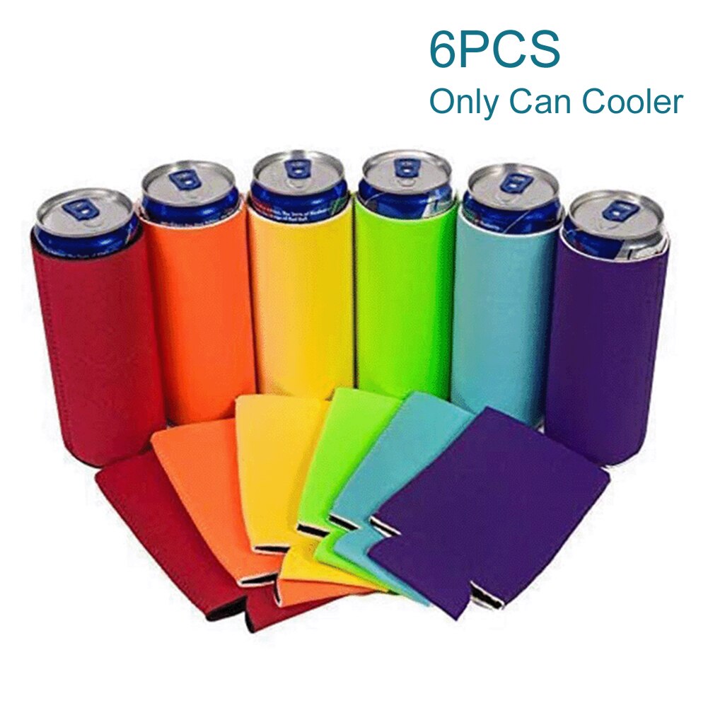 6 stk bulk diy blank bærbar wrap drink cooler hjemme polterabend til bryllup termisk neopren dåse ærmer sammenklappelige: Flerfarvet